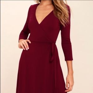 LULUS Twirl Worthy Burgundy Wrap Dress